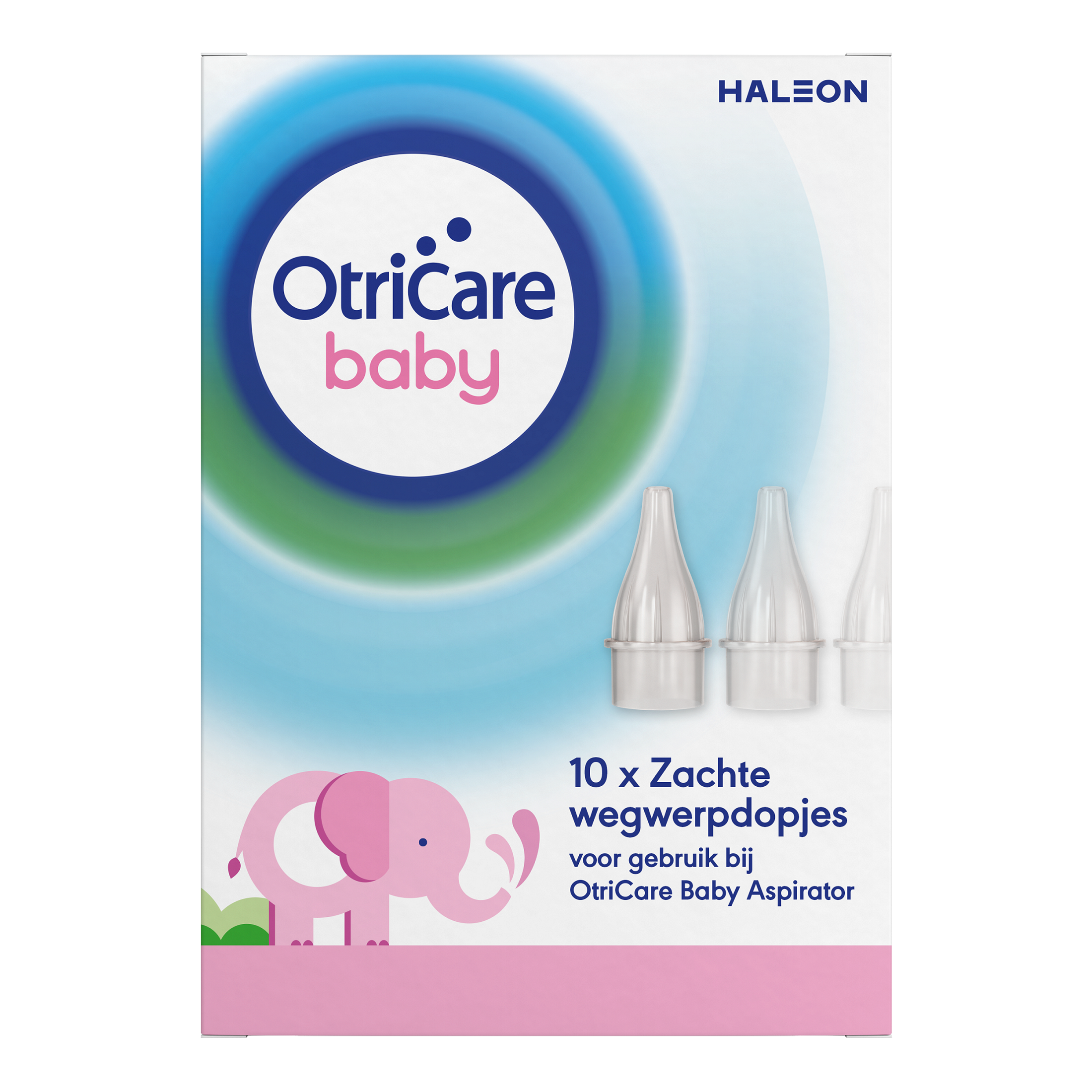 Otricare soft disposable nasal aspirator pads, 10 pieces for nasal care and inhalation, in a clear package.