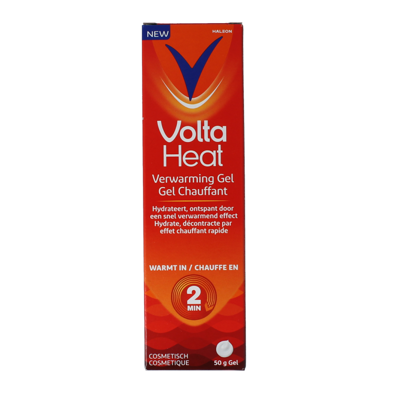 Voltaheat warming gel in 50g tube, a spierverzorging en gewrichtsverzorging product for soothing pain relief.