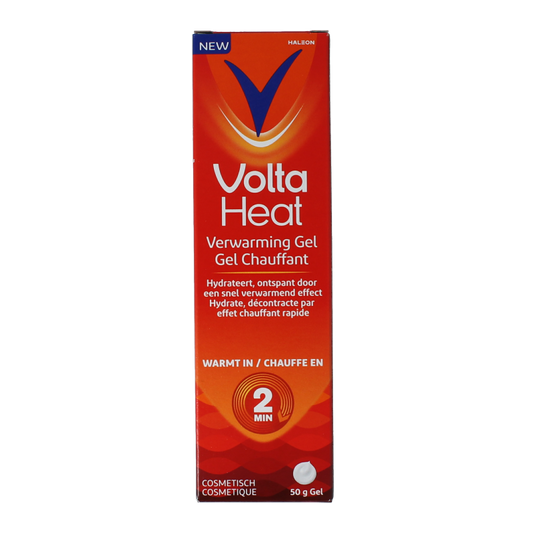 Voltaheat warming gel in 50g tube, a spierverzorging en gewrichtsverzorging product for soothing pain relief.