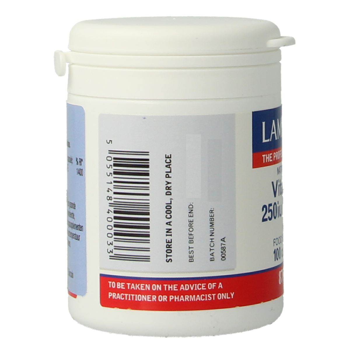 Lamberts Vitamin E 250IU natural vegetarian capsules, softgel form, with orange and white packaging visible in the image.