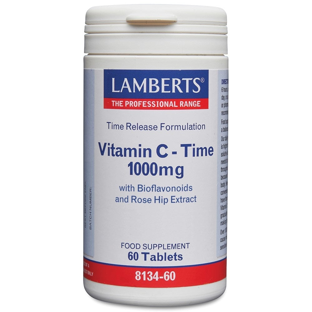Lamberts Vitamin C 1000mg with bioflavonoids in a bottle of 60 tablets, time-release formula, natural supplement for immune support