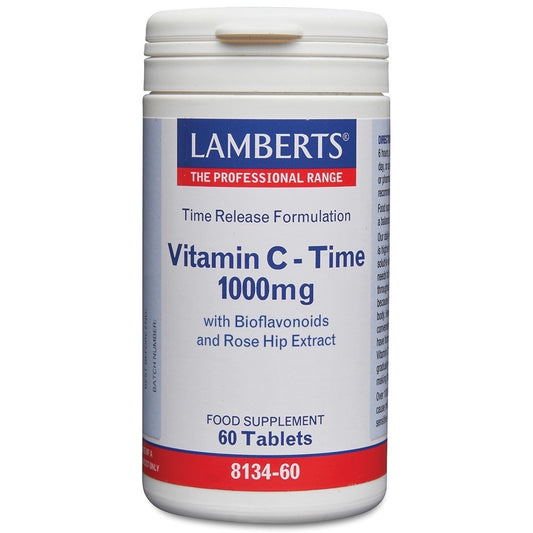 Lamberts Vitamin C 1000mg with bioflavonoids in a bottle of 60 tablets, time-release formula, natural supplement for immune support