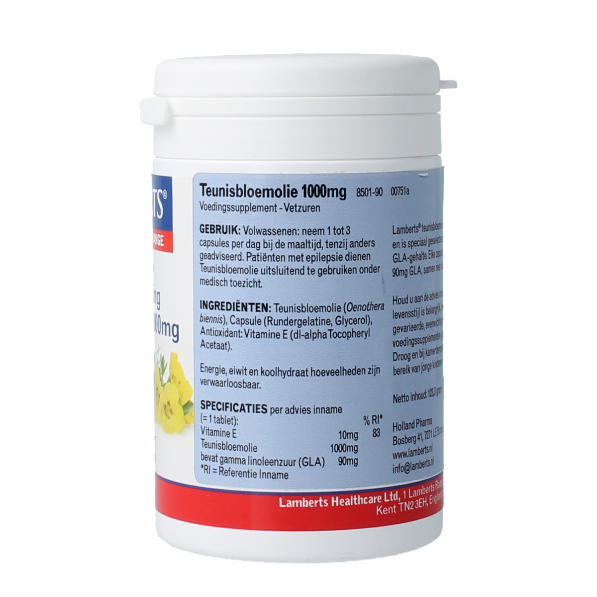 Lamberts Teunisbloemolie 1000mg capsules, pure evening primrose oil for healthy skin and hormonal balance, natural dietary supplement