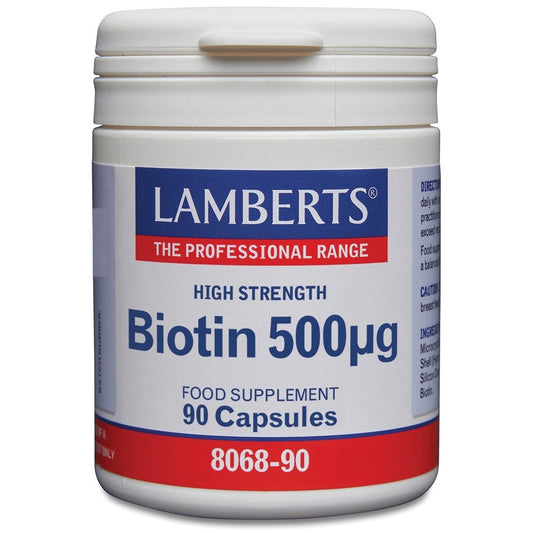 Lamberts Vitamin B8 (Biotin) 500mcg vegetarian capsules, dietary supplement for healthy hair and skin, 90-count bottle