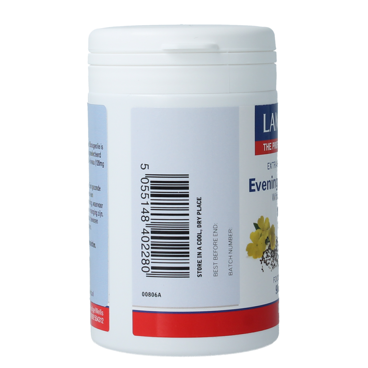 Lamberts Teunisbloem and borage oil capsules, 1000mg, in a bottle with capsules visible inside.