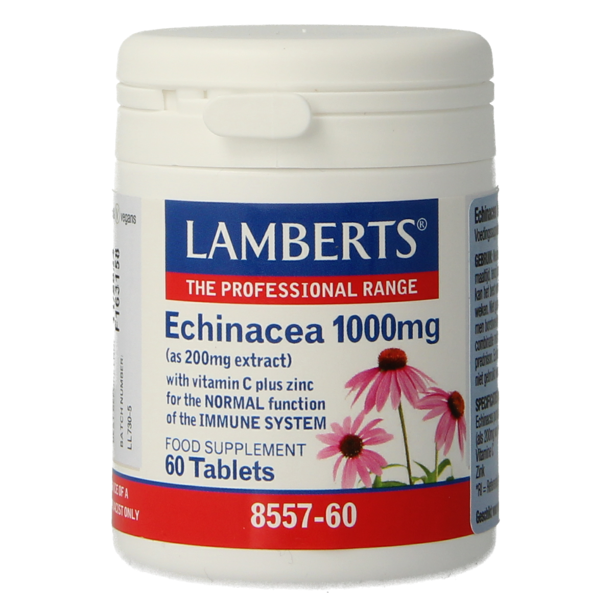 Lamberts Echinacea 1000mg with zinc and vitamin C, 60 herbal supplement tablets, natural immune support product