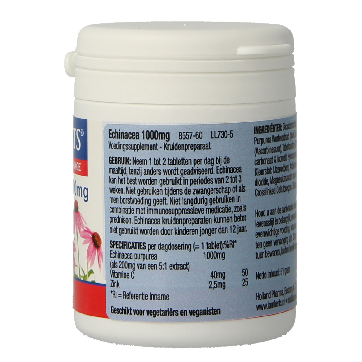 Lamberts Echinacea 1000mg supplement with zinc and vitamin C, 60 herbal tablets for immune support.