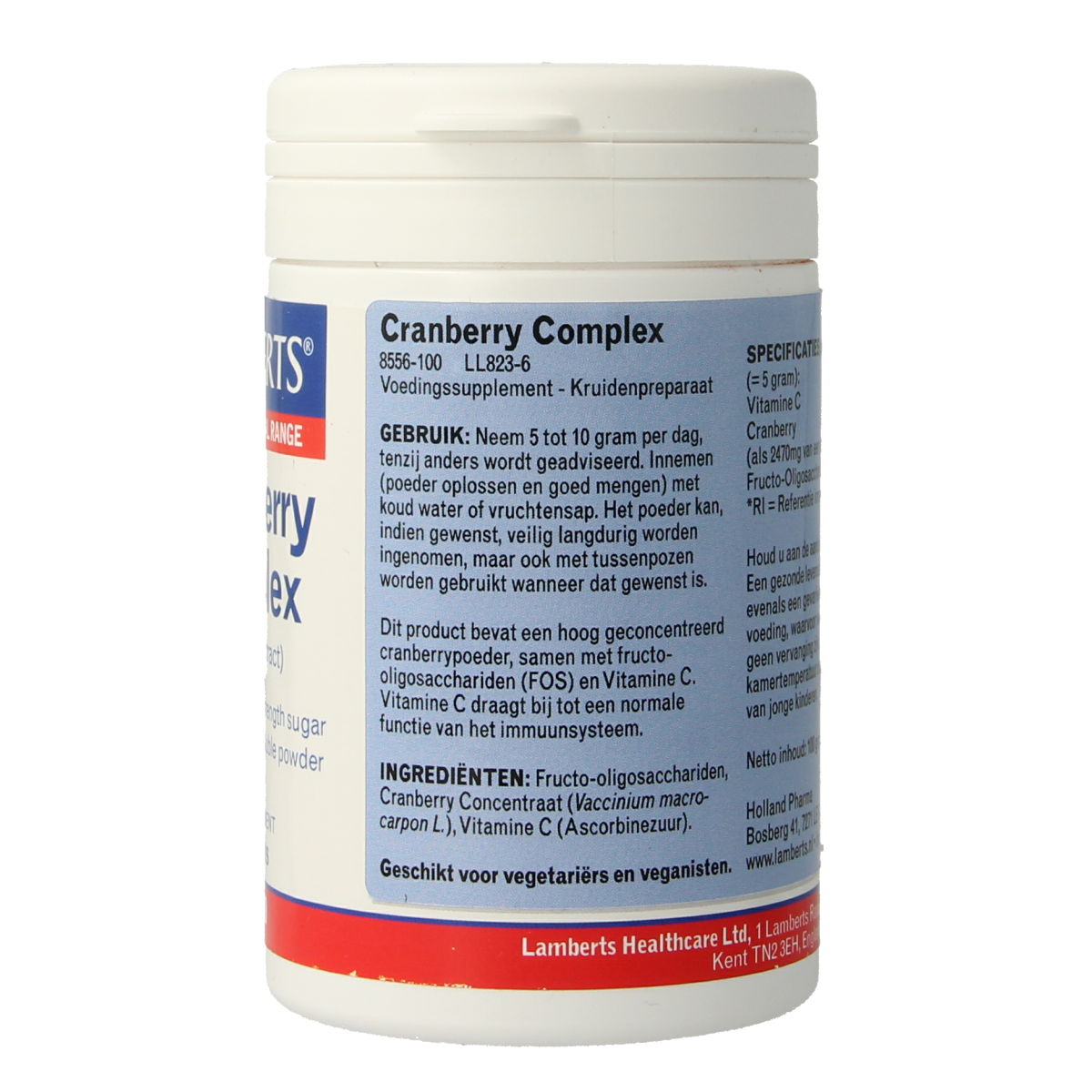 Lamberts Cranberry Complex supplement in 100g package, herbal preparation with cranberry extract for urinary health.