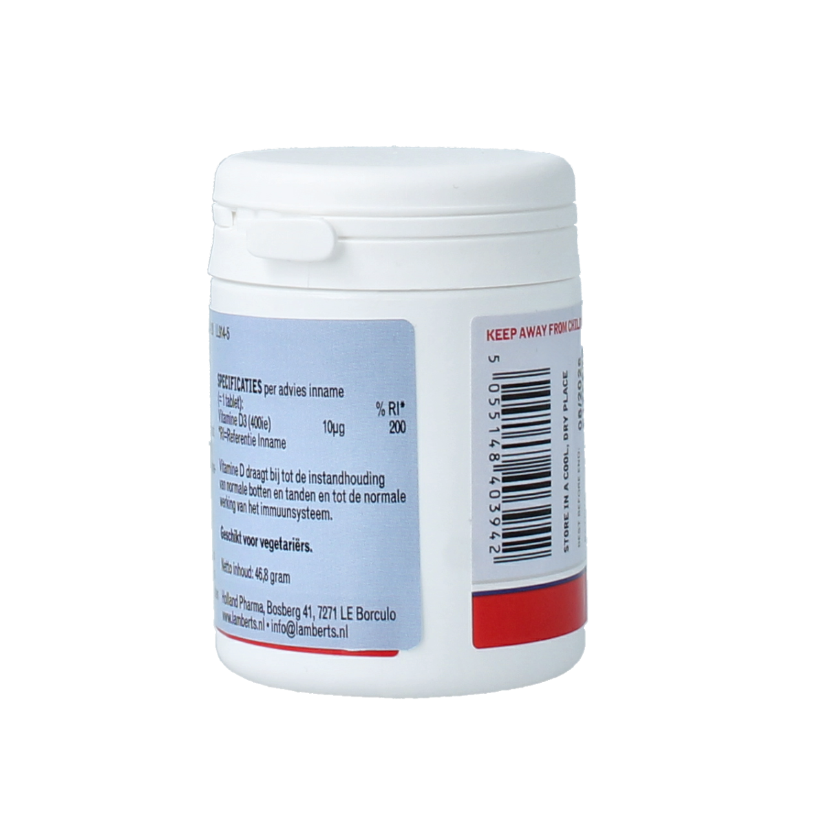 Lamberts Vitamin D3 400IU 10mcg supplement tablets, 120 count, showing the bottle and tablets in a natural setting