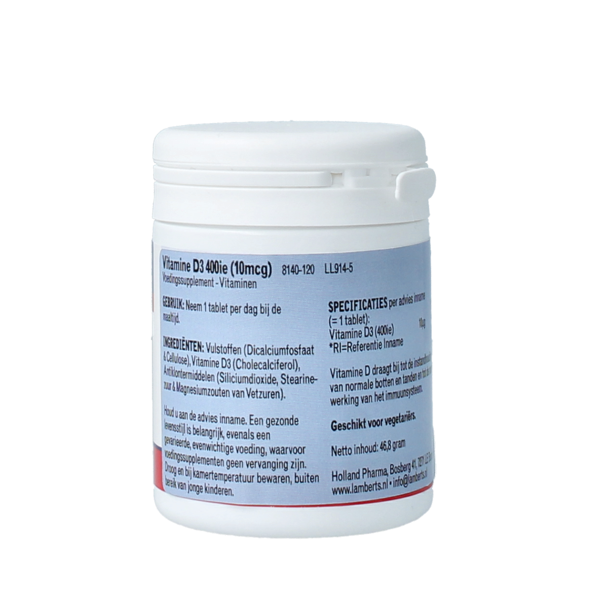 Lamberts Vitamin D3 400IU 10mcg supplement tablets in bottle, natural health product for daily vitamin D intake.