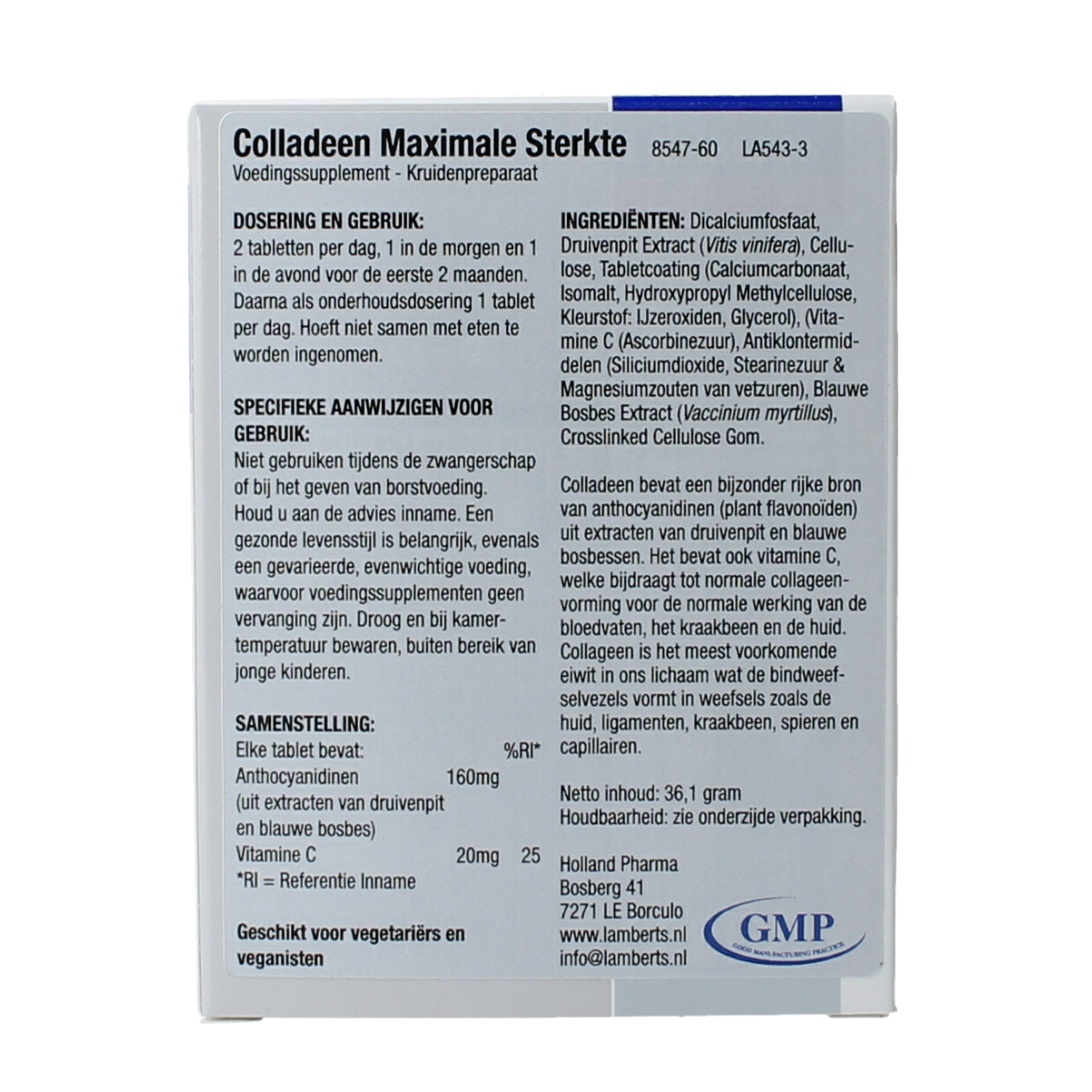 Lamberts Colladeen herbal supplement tablets, natural plant-based capsule packaging with 60 tablets for circulation support