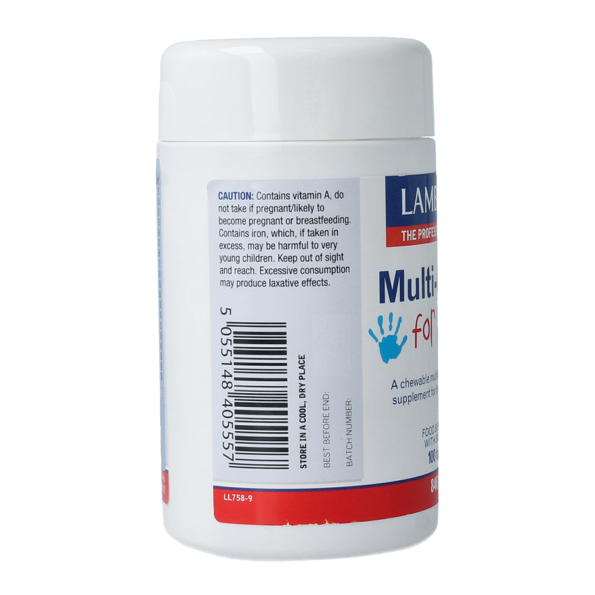 Lamberts Multi-Guard kids multivitamin chewable tablets in a colorful bottle, designed for children's daily nutritional support