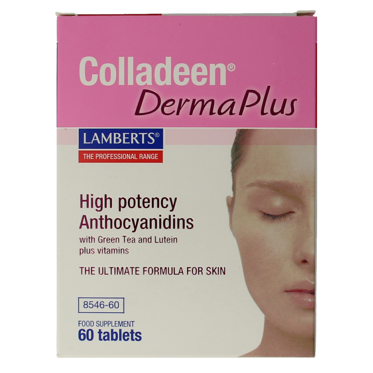 Lamberts Colladeen Derma Plus herbal supplement tablets, 60 count, featuring natural herbal ingredients for skin health.