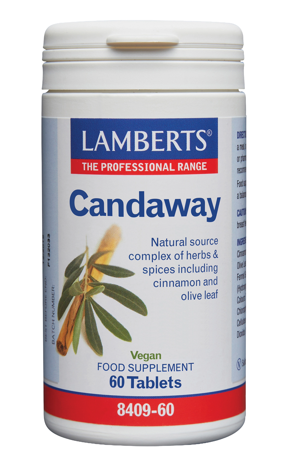 Lamberts Candaway herbal supplement box with 60 tablets, natural herbal preparation for wellness.