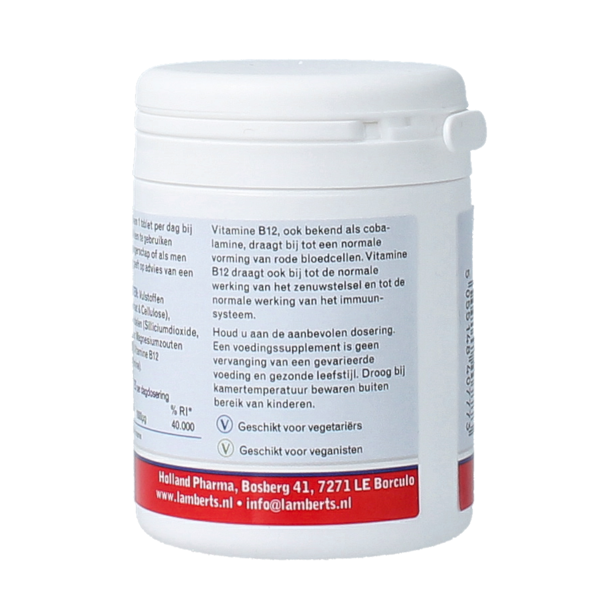 Lamberts Vitamin B12 1000mcg tablets, supplement bottle with white label and blue cap, showing 60 tablets.