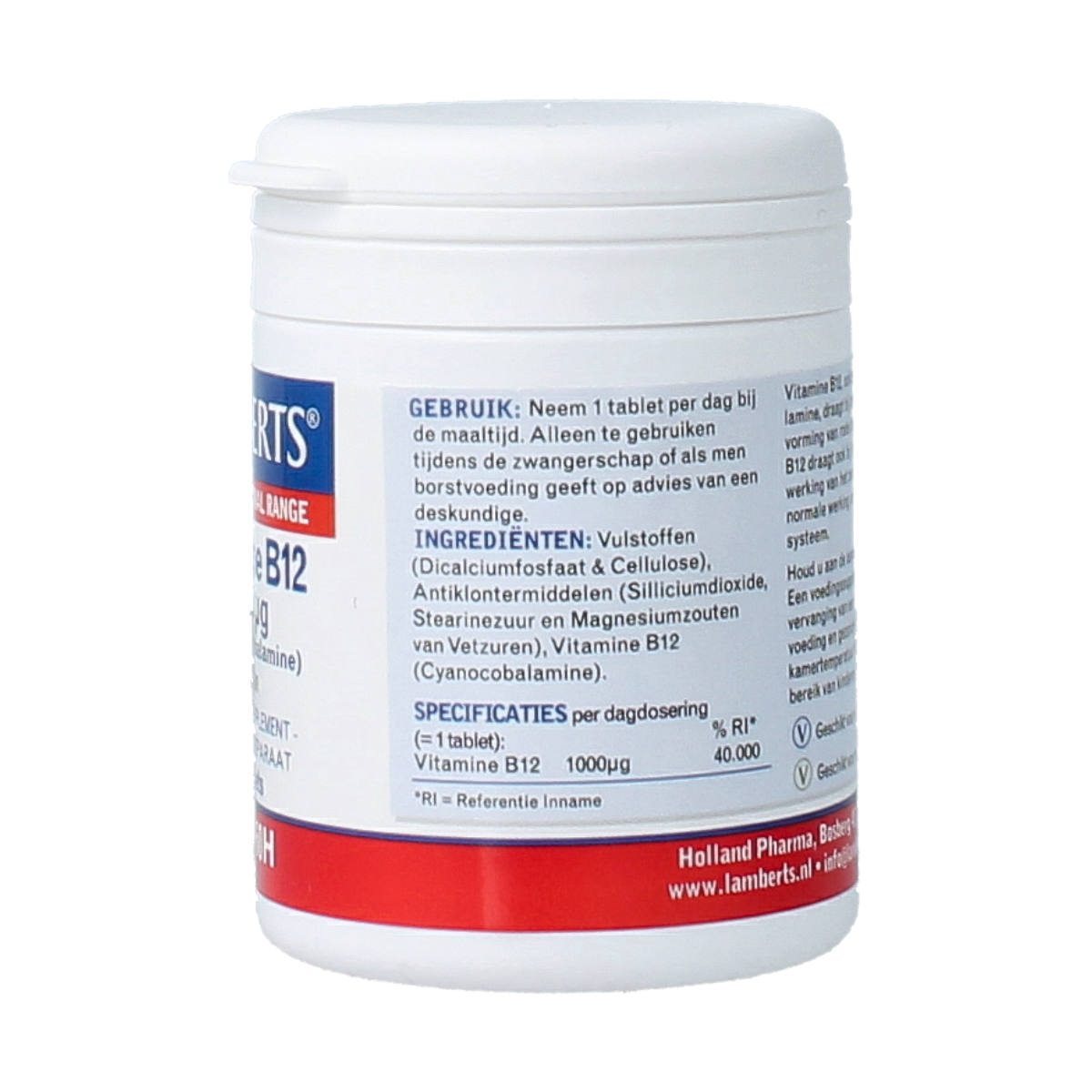 Lamberts Vitamin B12 1000mcg tablets, dietary supplement in blister pack, natural cyanocobalamin for energy support