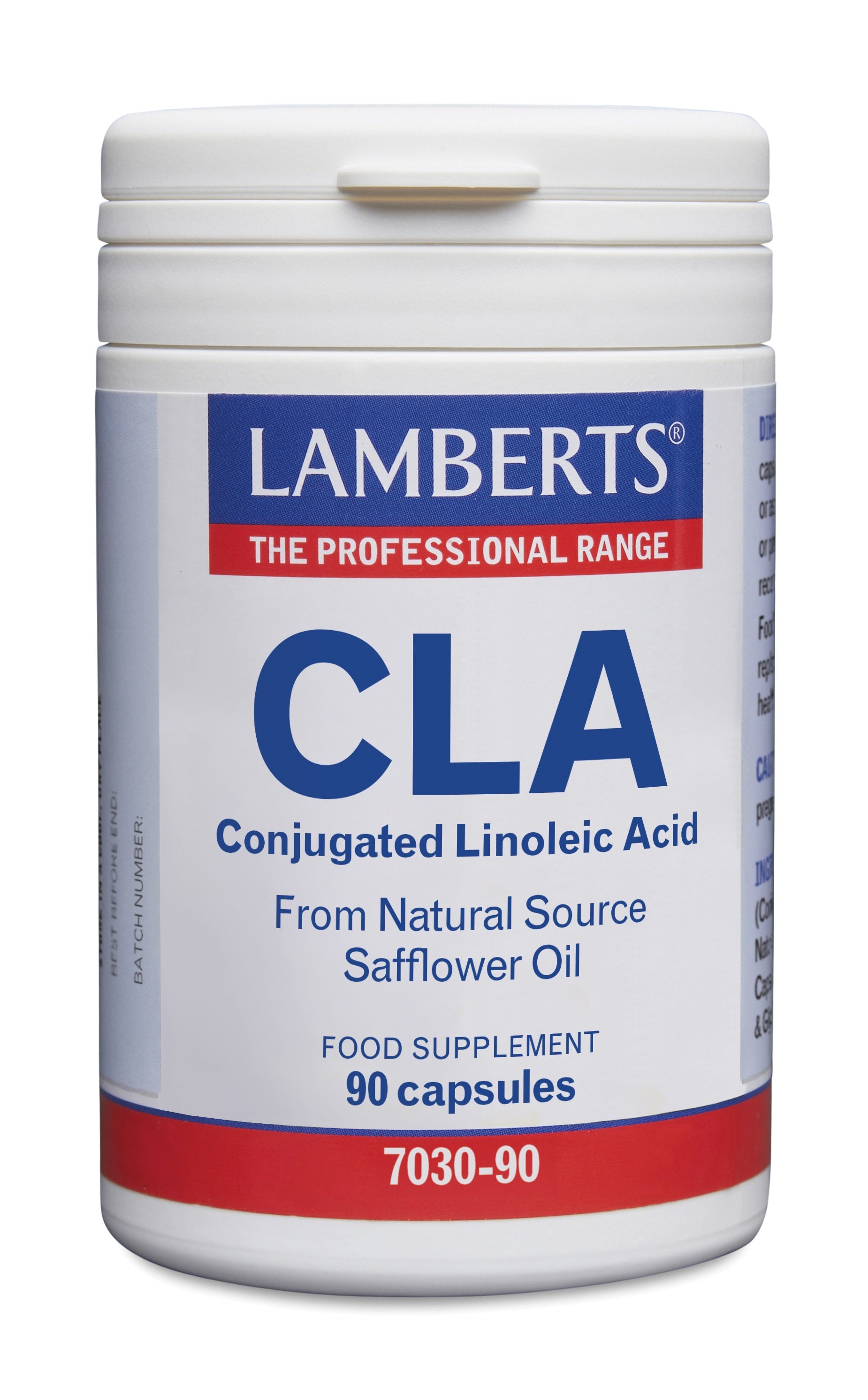 Lamberts CLA 1000mg Vetzuren capsules, 90-count, softgel supplement for supporting fat metabolism and overall health.