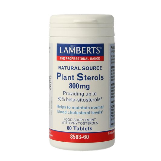 Lamberts Plant Sterolen 800mg herbal supplement tablets in a bottle, dietary supplement for supporting cholesterol health.