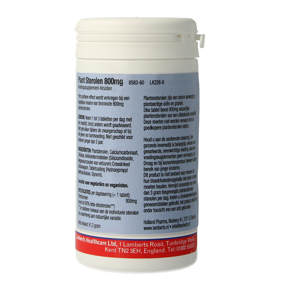 Lamberts Plant Sterolen 800mg herbal supplement tablets, 60 count, in a white bottle with label showing product details.