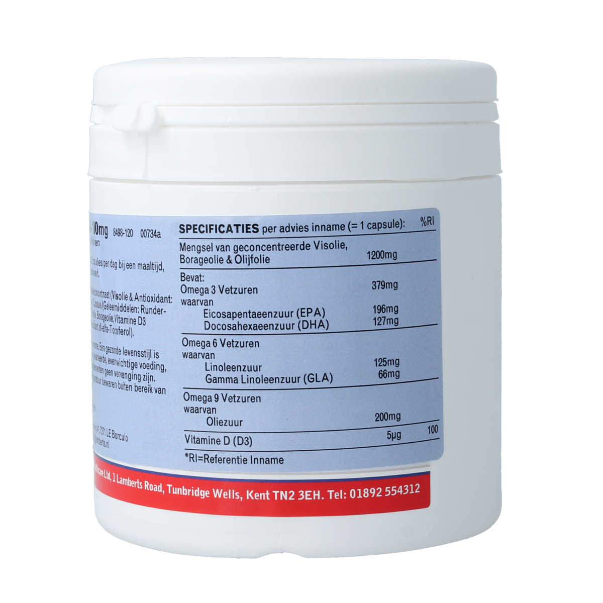 Lamberts Omega 3-6-9 capsules with vitamin D3, 1200mg, bottle of 120 softgel capsules for healthy skin and heart health.