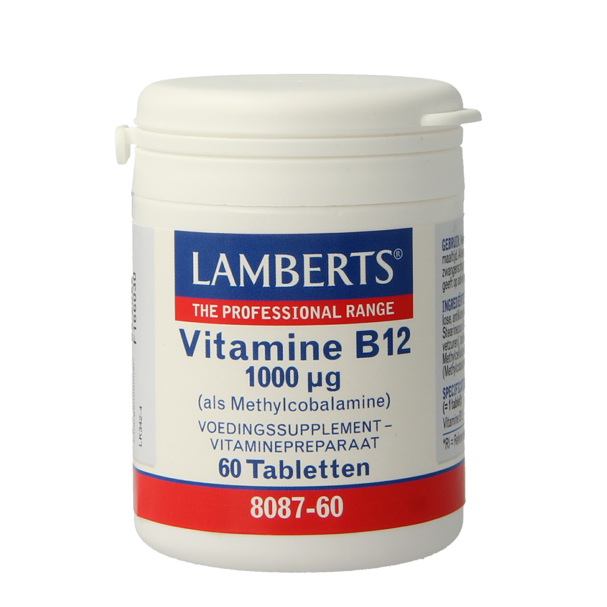 Lamberts Vitamin B12 1000mcg methylcobalamin tablets, dietary supplement in bottle showing 60 tablets.