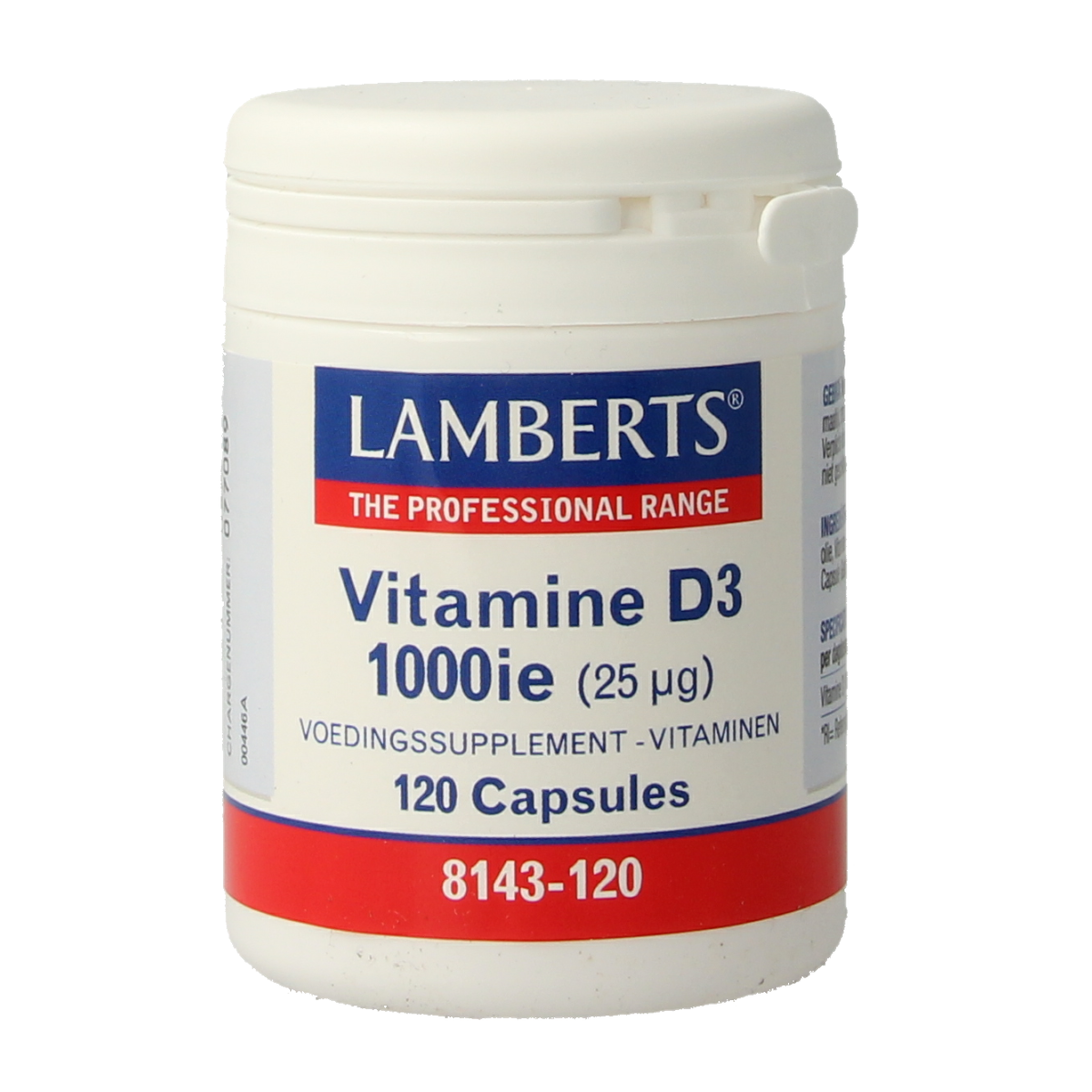 Lamberts Vitamin D3 1000IU (25mcg) capsules, dietary supplement, showing a bottle of 120 capsules.