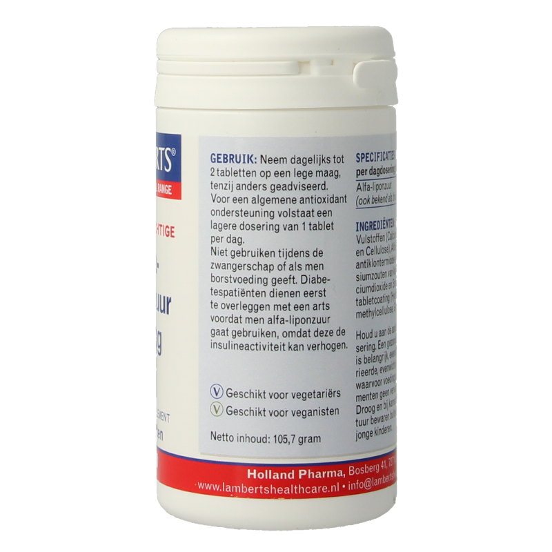 Lamberts Alfa Lipoic Acid 300mg dietary supplement in a bottle of 90 tablets, showing the product packaging and tablets.