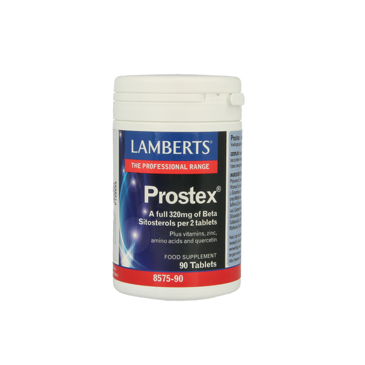 Lamberts Prostex 320mg beta sitosterol herbal supplement tablets in blister pack, natural plant-based prostate support.