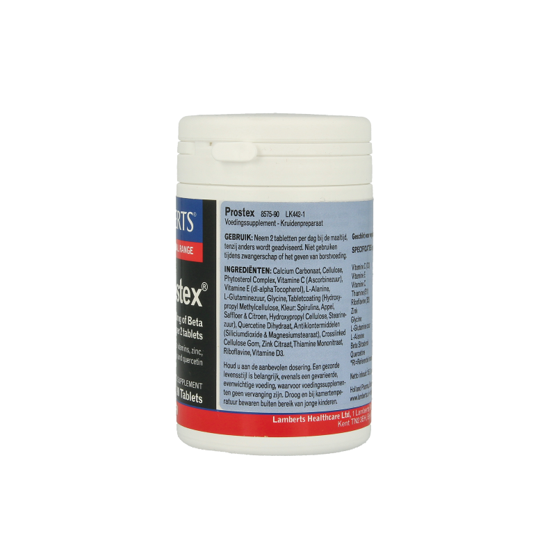 Lamberts Prostex 320mg beta sitosterol herbal supplement tablets in a blister pack, designed for prostate health support.