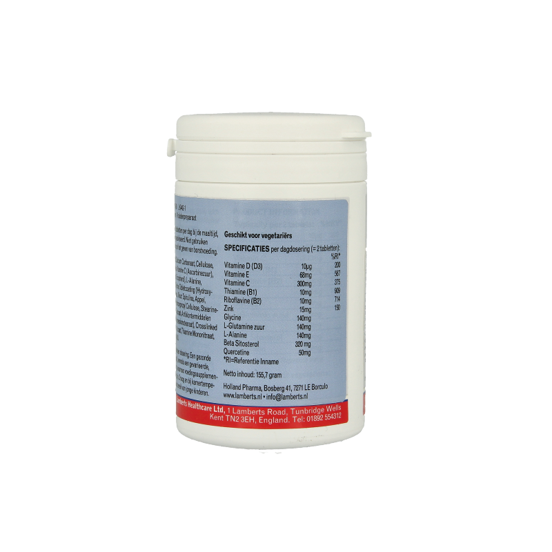 Lamberts Prostex 320mg beta sitosterol herbal supplement tablets in a blister pack, designed for prostate health support.