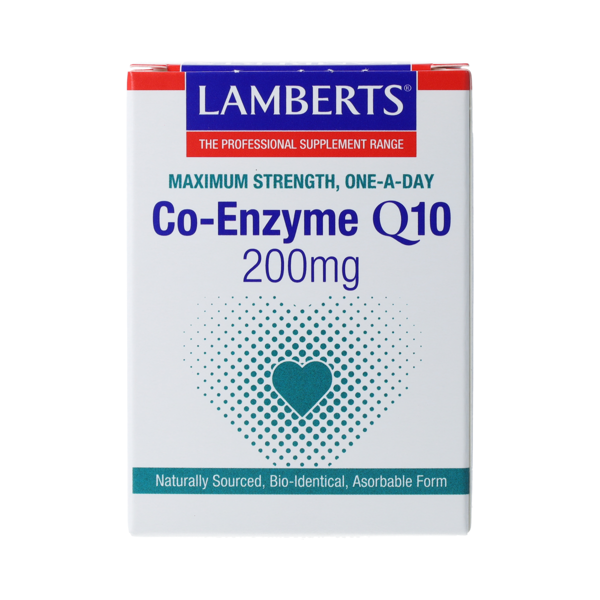 Lamberts Coenzyme Q10 200mg vegetarian capsules, dietary supplement in a bottle.