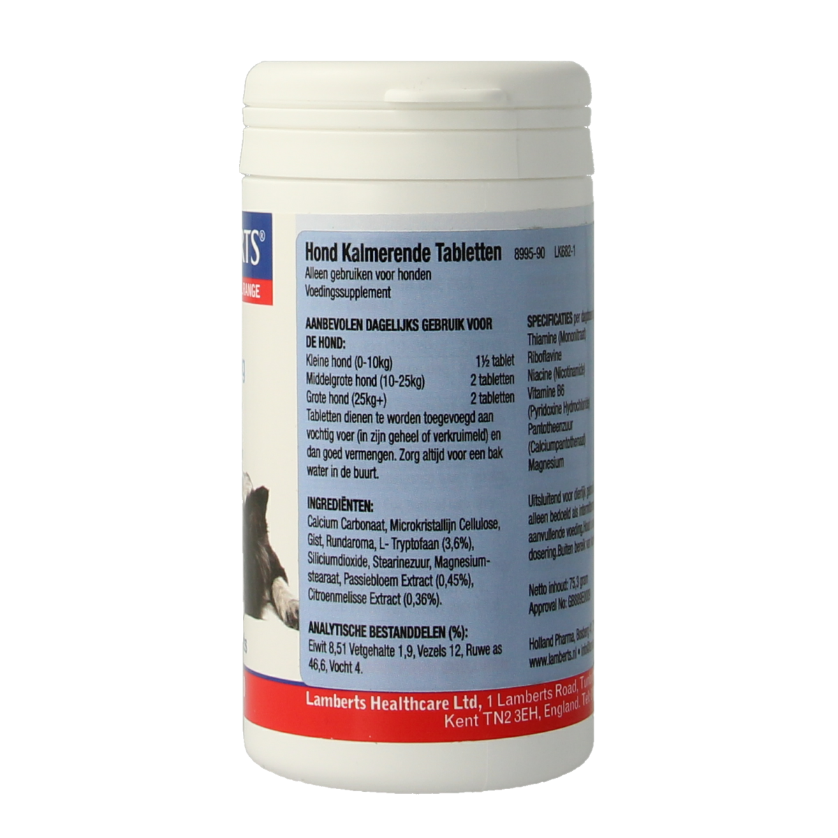 Lamberts Hond kalmerende tabletten voor dieren, voedingssupplementen voor honden, 90 tabletten in verpakking