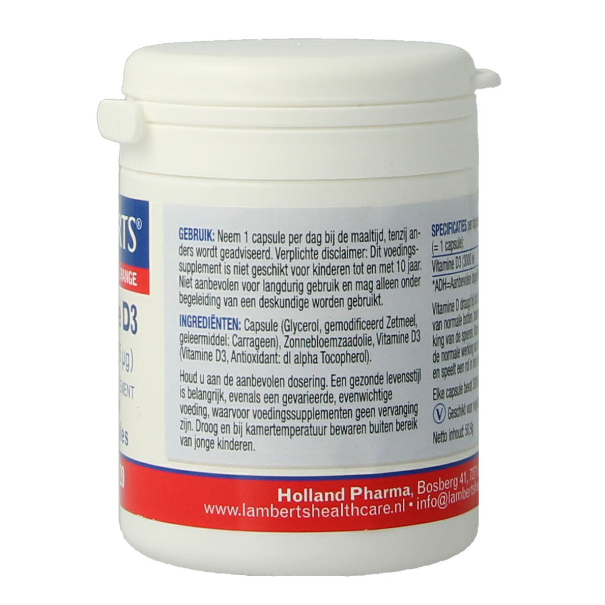 Lamberts Vitamin D3 3000IU capsules, 75mcg, 120-count, dietary supplement for immune support and bone health.