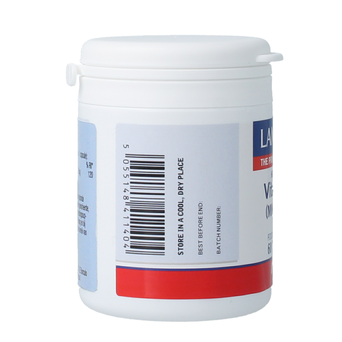 Lamberts Vitamin K2 90mcg capsules, dietary supplement in a white bottle with a label, for bone and heart health.
