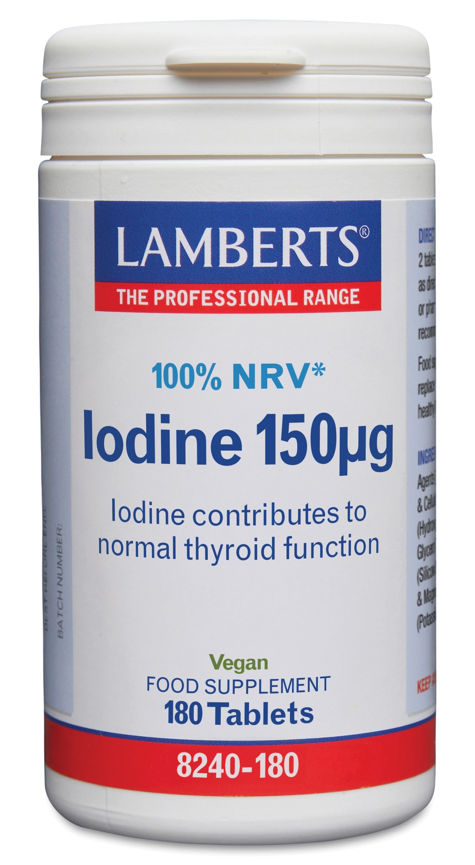 Lamberts mineral iodine 150mcg tablets, dietary supplement in a bottle with 180 tablets, natural mineral health product