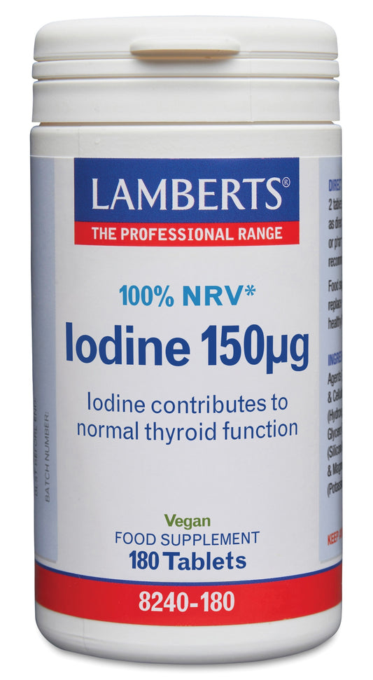 Lamberts mineral iodine 150mcg tablets, dietary supplement in a bottle with 180 tablets, natural mineral health product