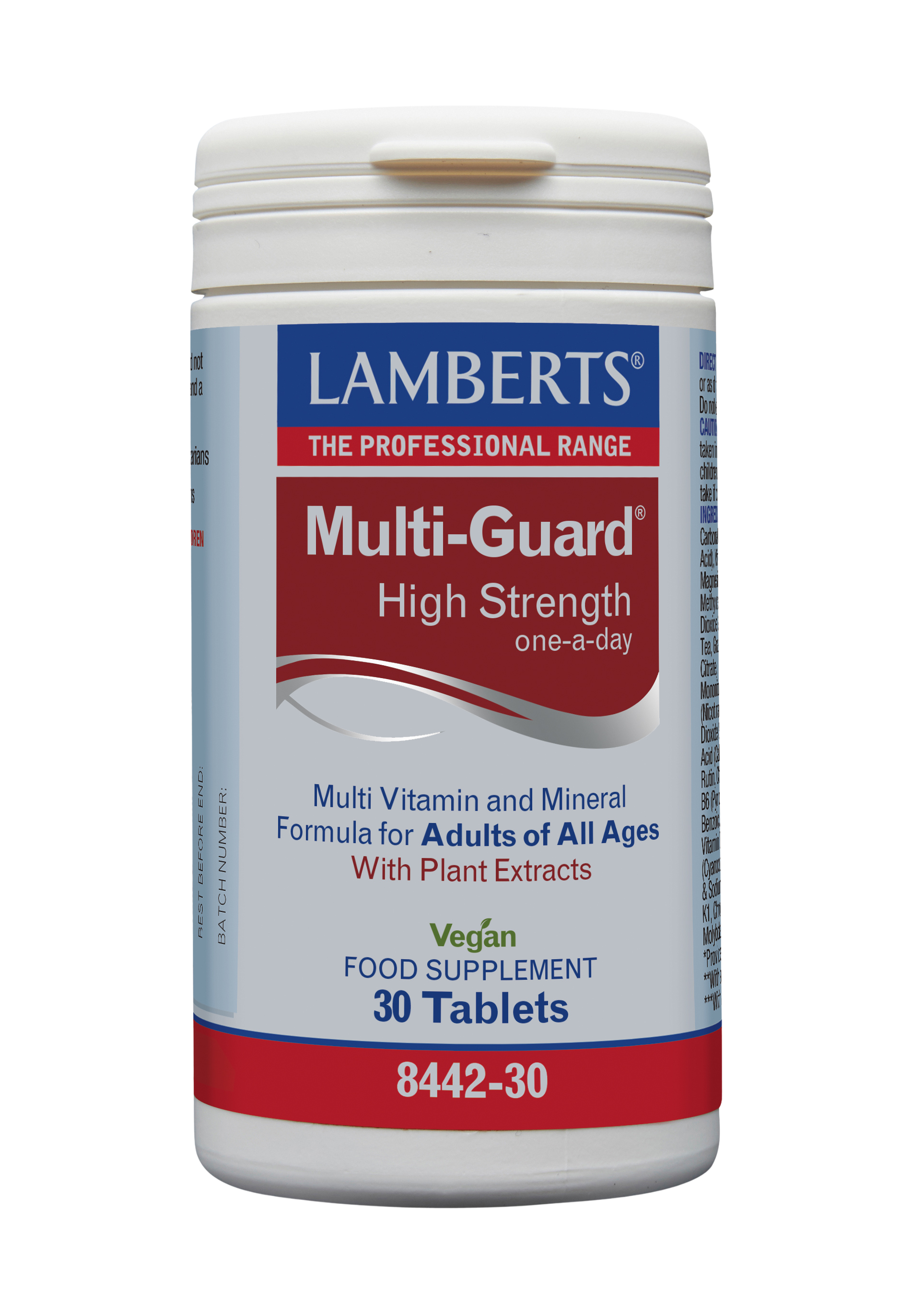 Lamberts Multi-Guard multivitamin tablets, dietary supplement in a blister pack, designed for daily nutritional support.