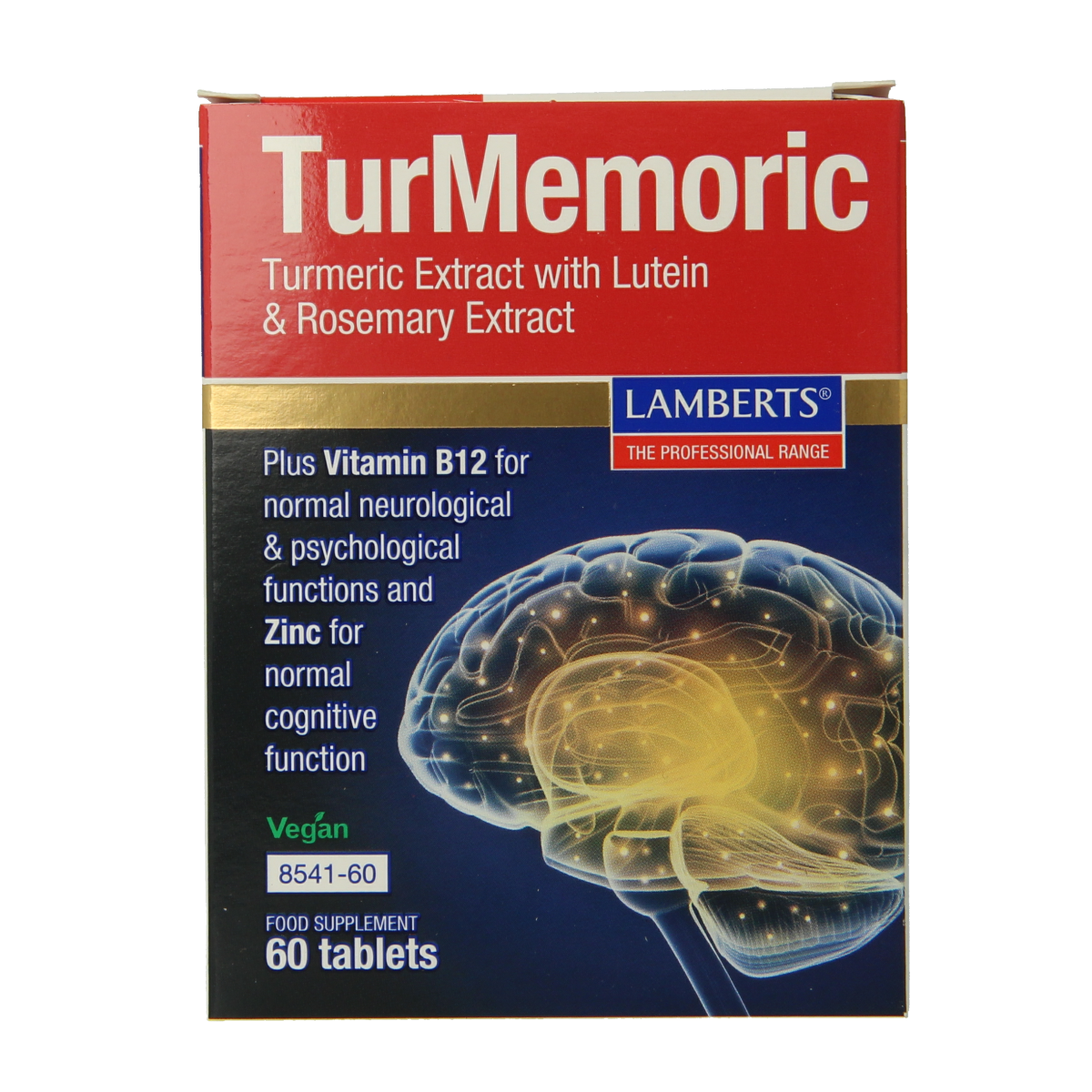 Lamberts Turmemoric herbal supplement with turmeric, lutein, and rosemary in a bottle of 60 tablets.