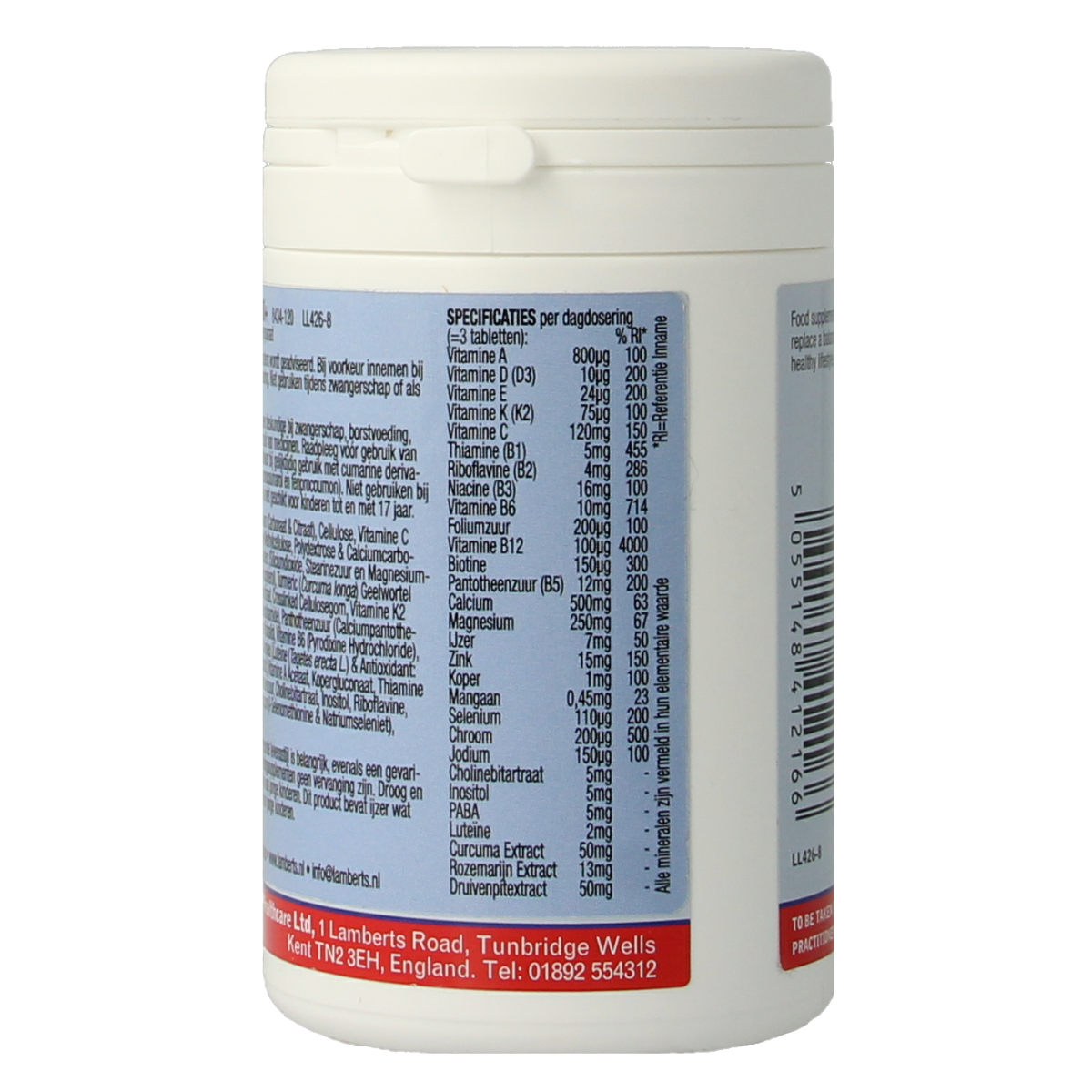 Lamberts Multi-Guard Osteo Advance 50+ multivitamin tablets for bone and joint health, shown in a blister pack.