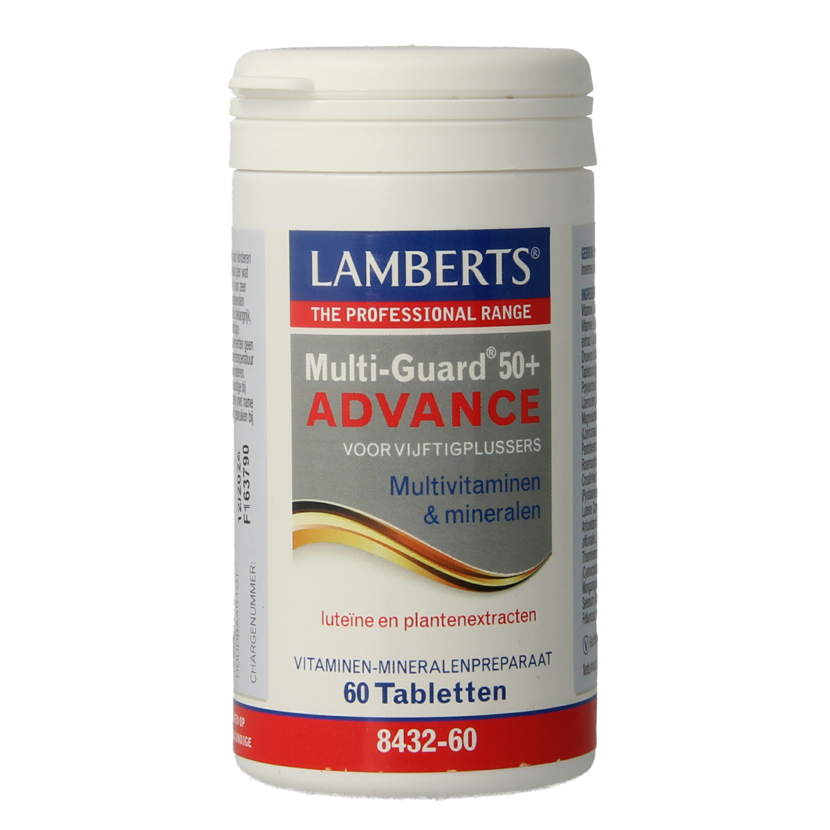 Lamberts Multi-Guard Advance 50+ multivitamin tablets in a bottle, designed for adults over 50 for daily nutritional support.