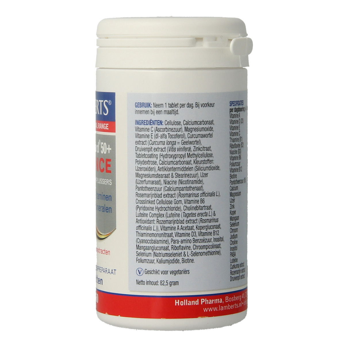 Lamberts Multi-Guard Advance 50+ multivitamin tablets, 60-count, showing the supplement bottle with colorful label and tablets inside.