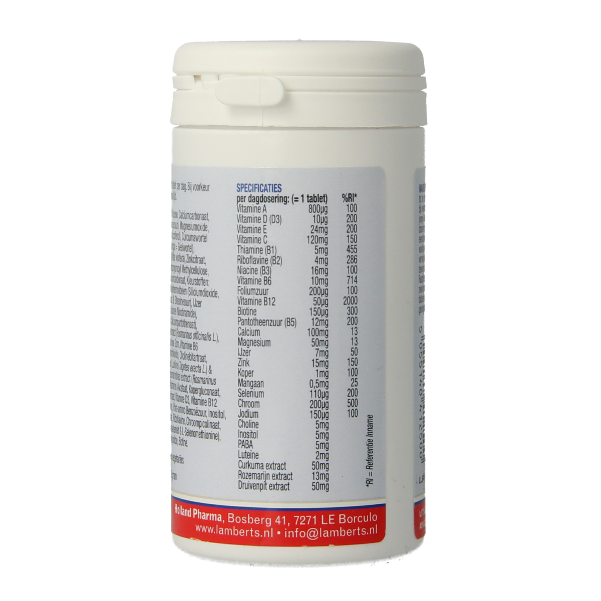 Lamberts Multi-Guard Advance 50+ multivitamin tablets in a bottle, designed for adults over 50.