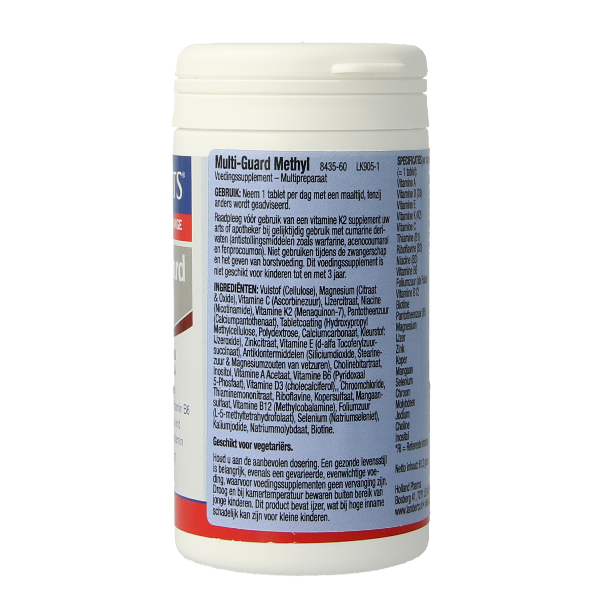Lamberts Multi-Guard methyl multivitamin tablets in a blister pack, showing the product label and packaging.