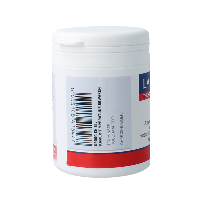 Lamberts Vitex agnus castus herbal tablets in a blister pack, used as a natural supplement for hormonal balance.