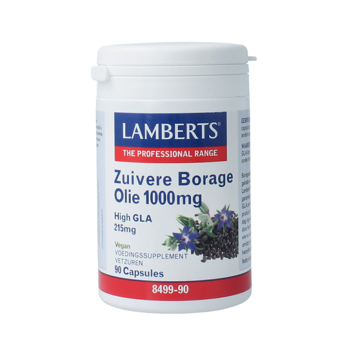 Lamberts Borage Oil Starflower capsules with 1000mg of essential fatty acids, vegetarian softgel capsules for skin and health.