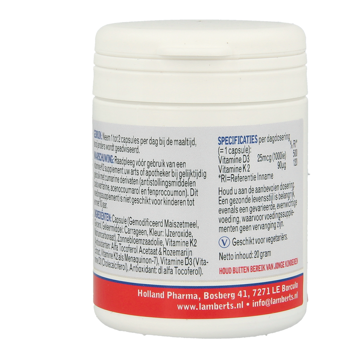 Lamberts Vitamin D3 1000IU and K2 capsules, dietary supplement bottle with 60 capsules, natural health product.
