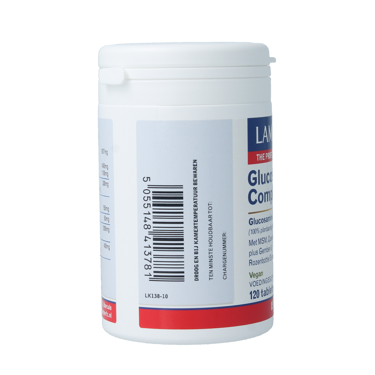 Lamberts vegan Glucosamine Compleet mineral supplement tablets, 120-count, shown in blister pack.