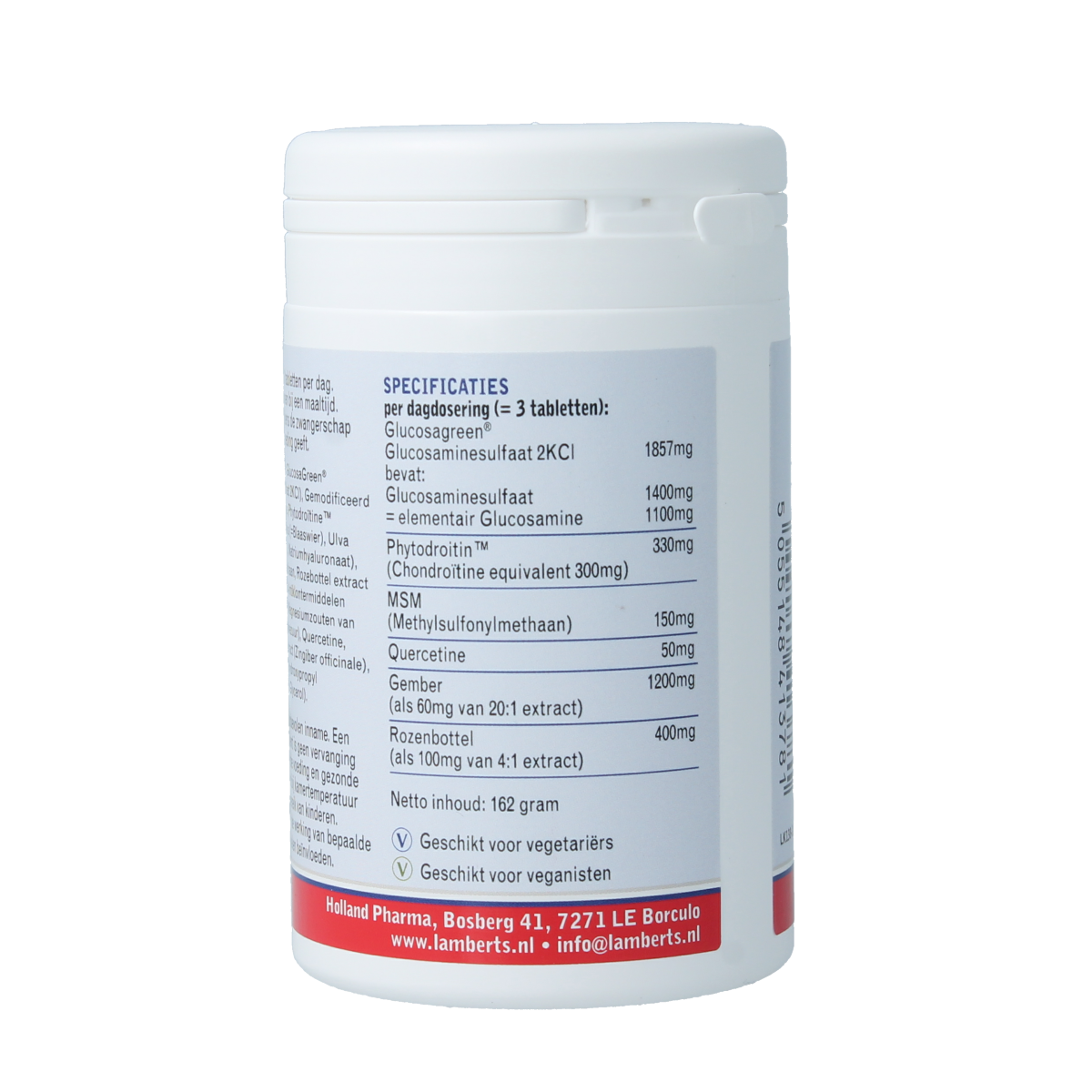 Lamberts vegan glucosamine supplement bottle with 120 tablets, featuring mineral and multi-nutrient support.