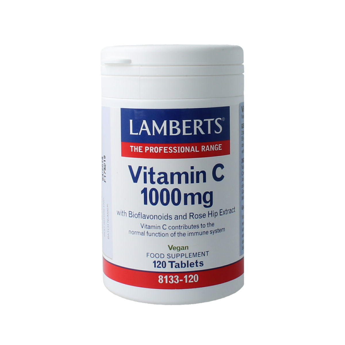 Lamberts Vitamin C 1000mg with bioflavonoids, 120 tablets, dietary supplement in a blister pack.