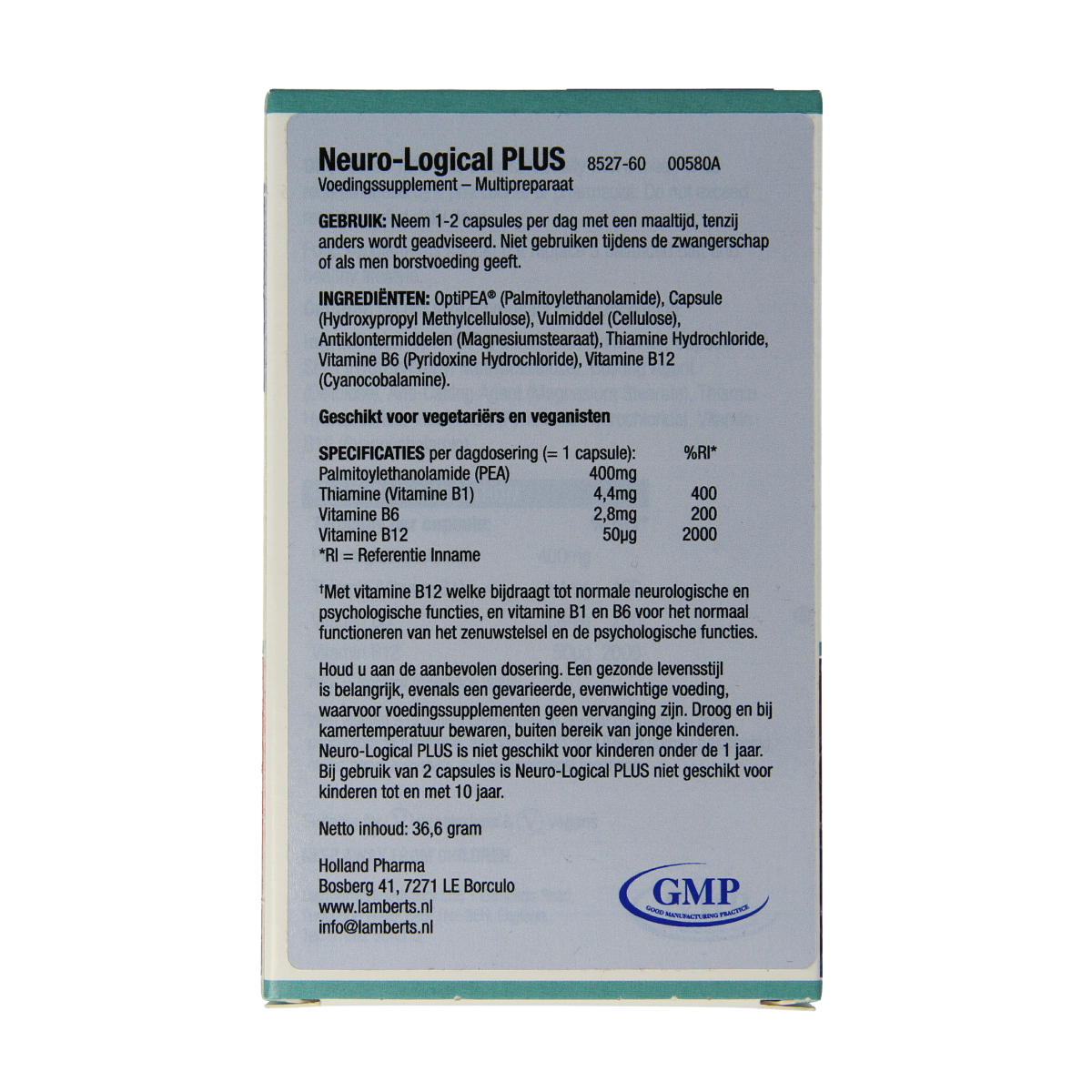 Lamberts Neuro-logical Plus capsules with 400mg palmitoylethanolamide, dietary supplement for neurological health, 60 capsules.